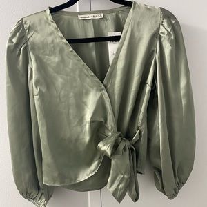 Abercrombie & Fitch satin, sage blouse